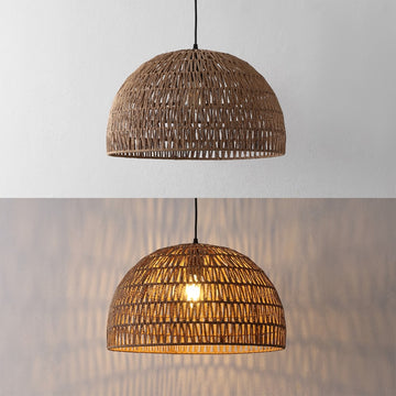 Campana 20" Bohemian Modern Woven Rattan/Iron LED Pendant